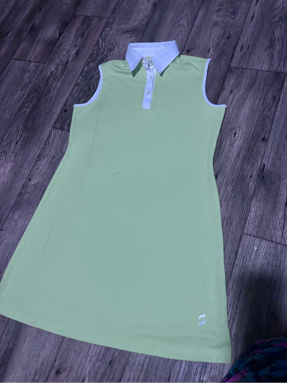 Savalino Large Sleeveless Polo Dress in Light Green/Bright yellow?